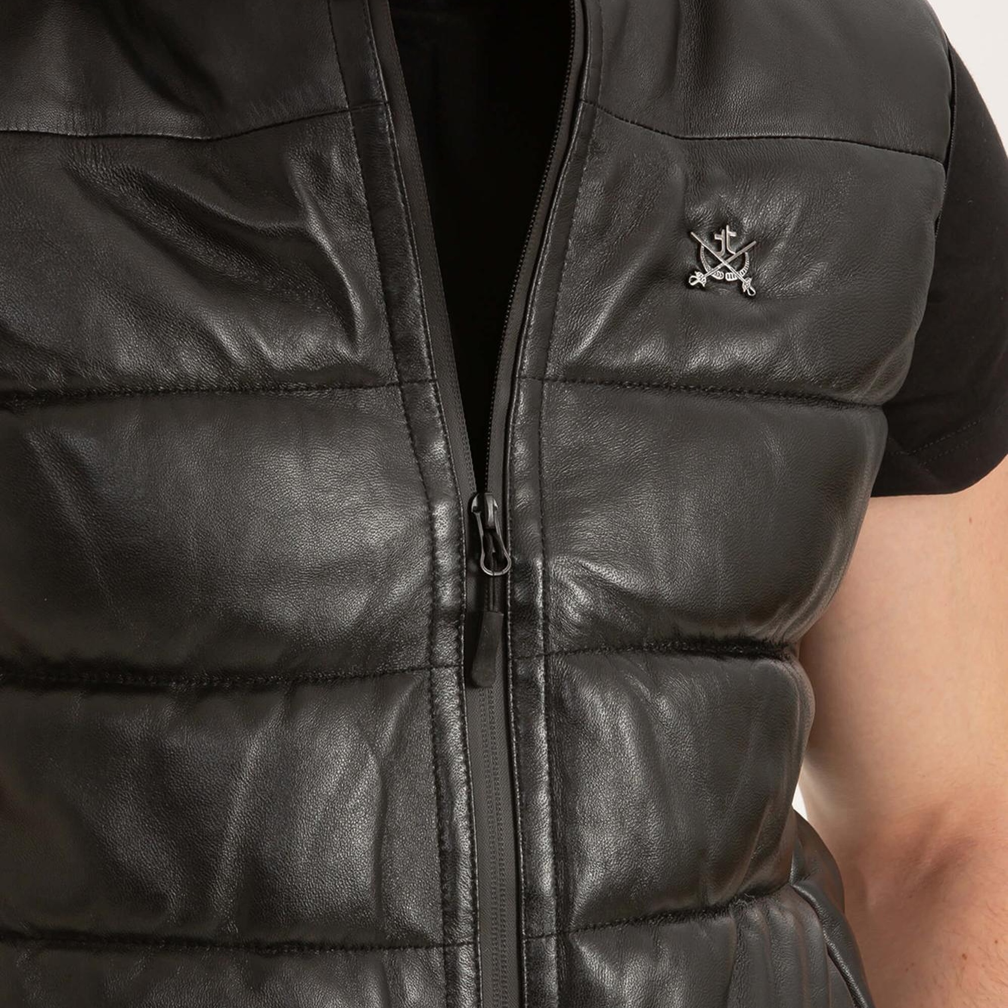 Tamer Tanca Erkek Hakiki Deri Siyah Deri Yelek Deri Mont