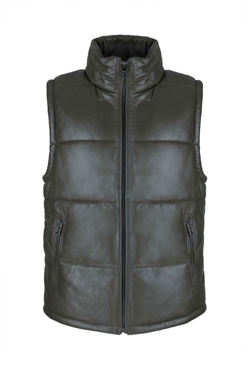  Tamer Tanca Erkek Hakiki Deri Yeşil Yelek Deri Mont