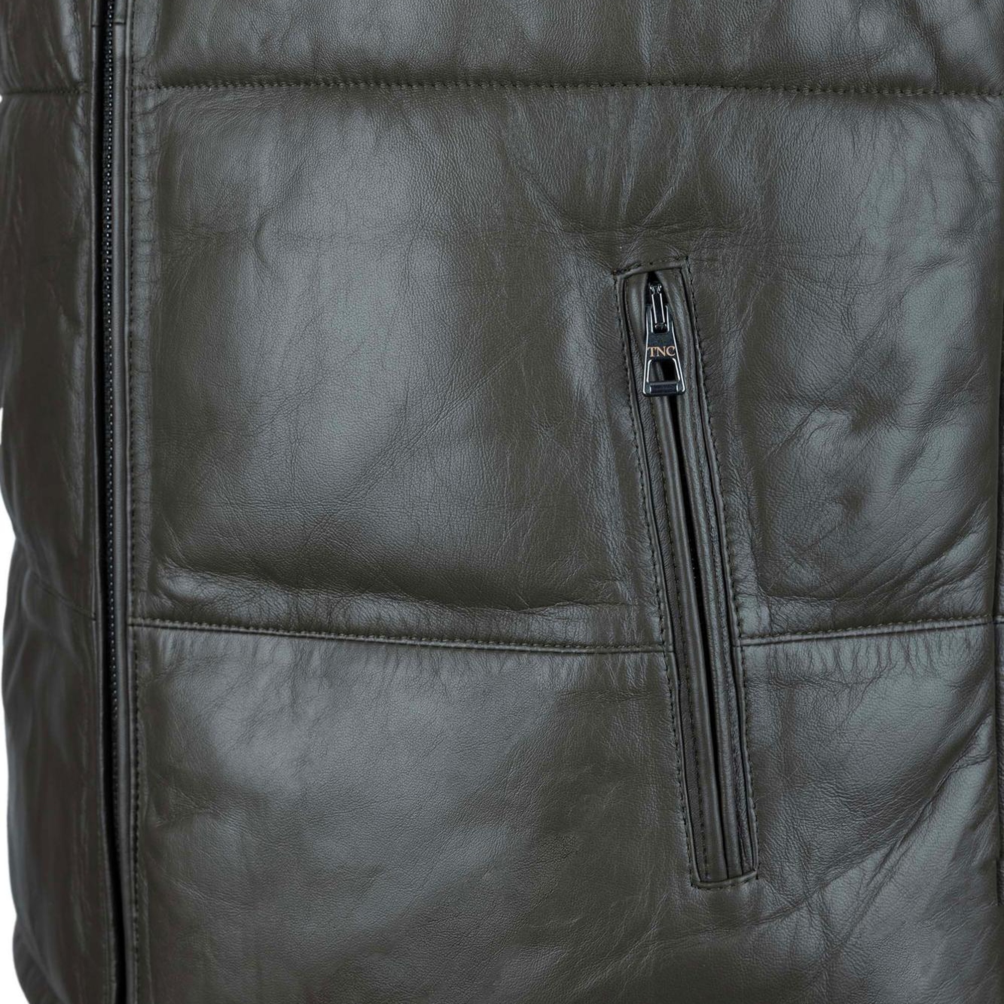 Tamer Tanca Erkek Hakiki Deri Yeşil Yelek Deri Mont