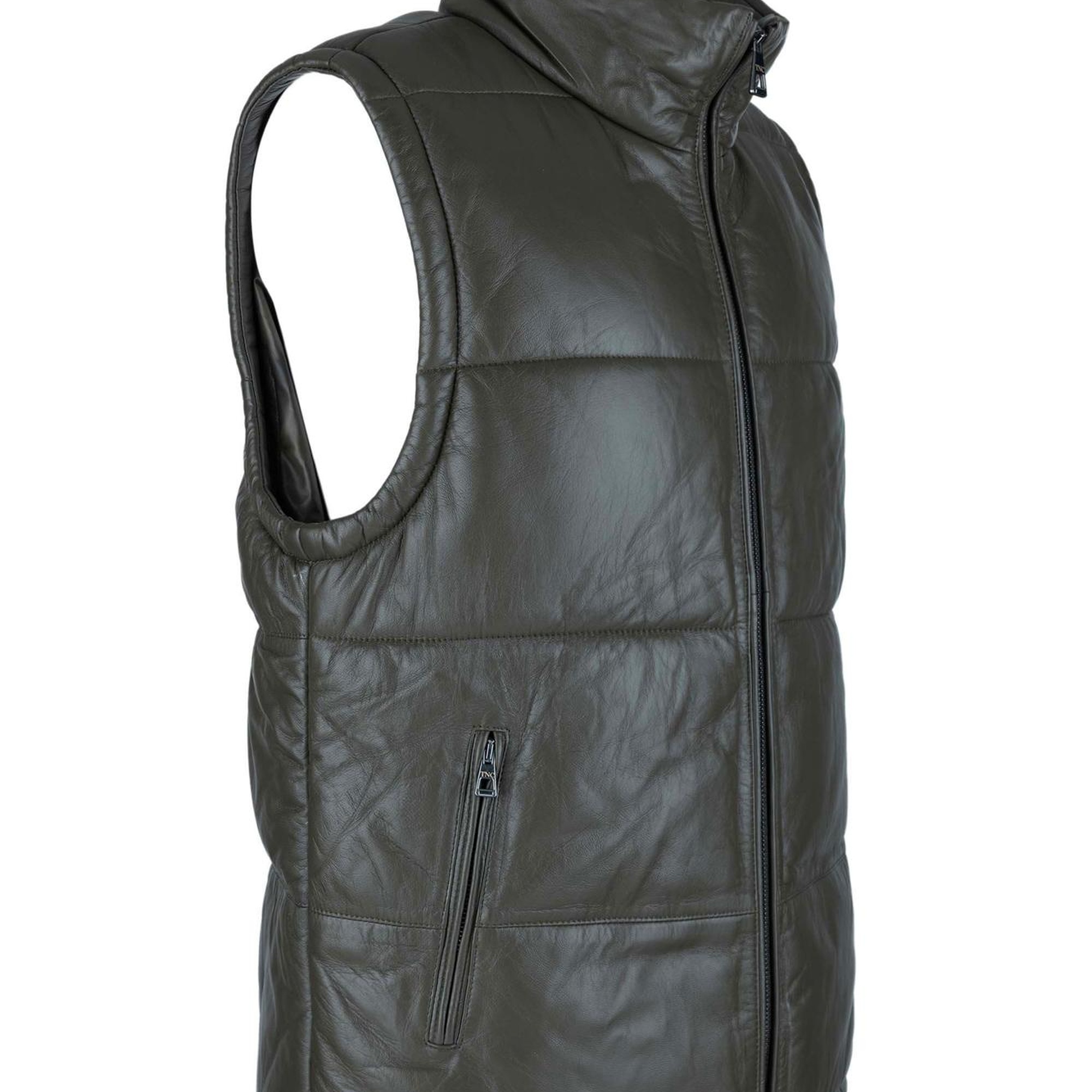 Tamer Tanca Erkek Hakiki Deri Yeşil Yelek Deri Mont