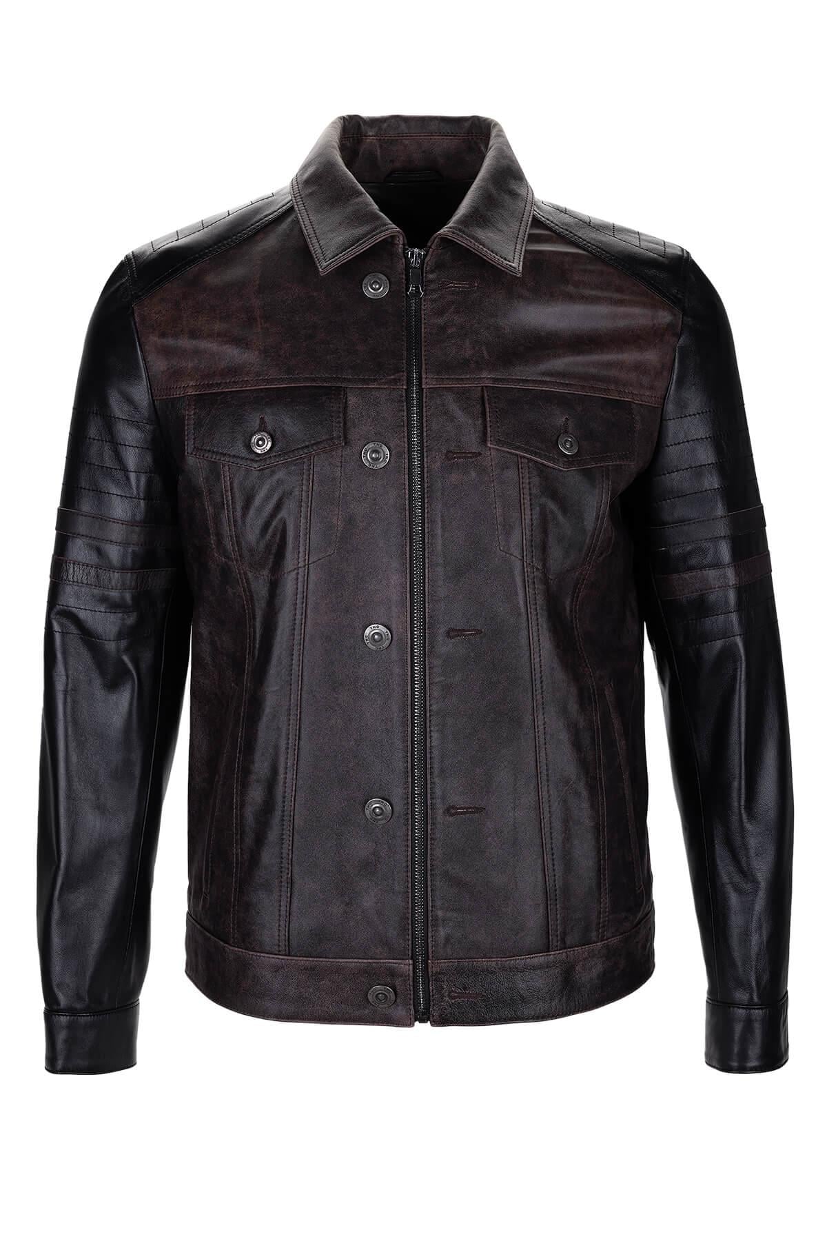  Tamer Tanca Erkek Hakiki Deri Siyah Antik Deri Mont