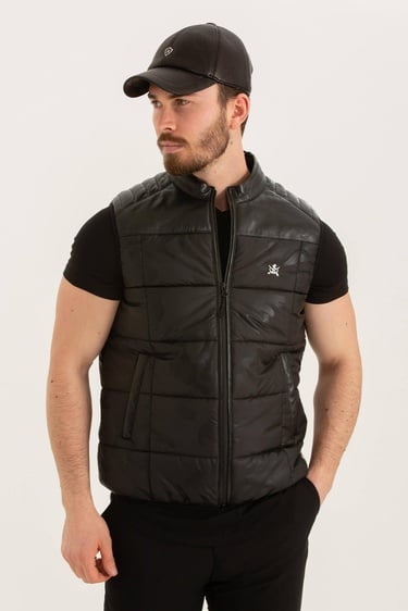  Tamer Tanca Erkek Tekstil Deri Siyah Yelek Deri Mont