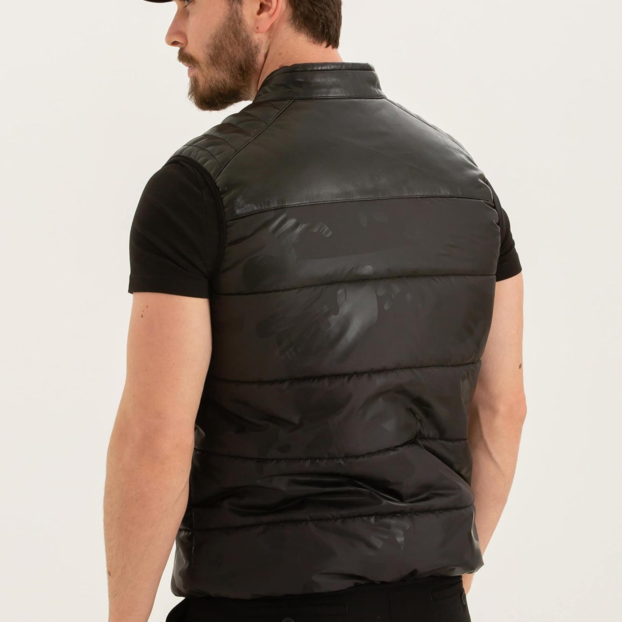 Tamer Tanca Erkek Tekstil Deri Siyah Yelek Deri Mont