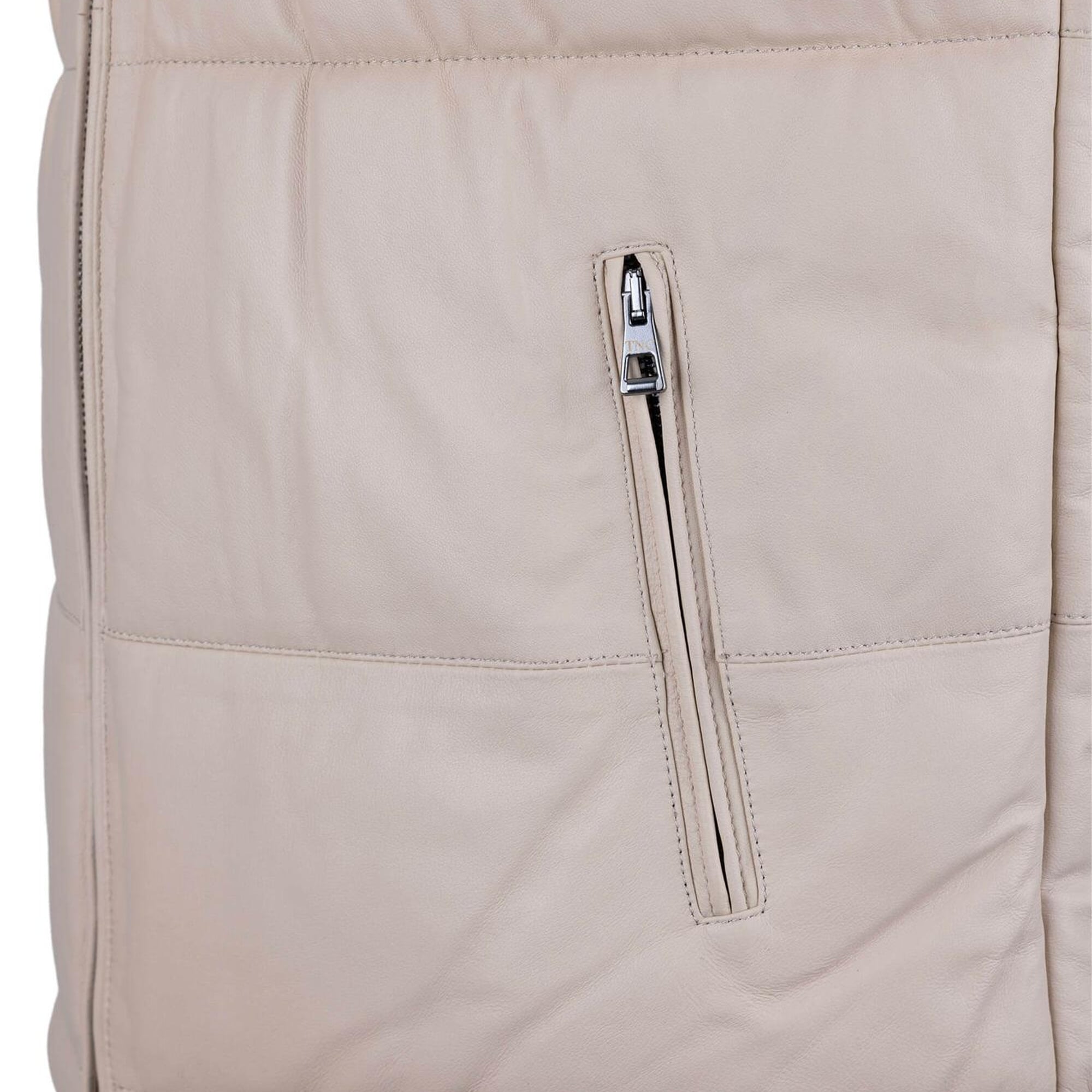 Tamer Tanca Erkek Hakiki Deri Bej Yelek Deri Mont