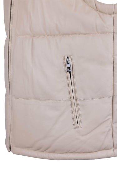  Tamer Tanca Erkek Hakiki Deri Bej Yelek Deri Mont