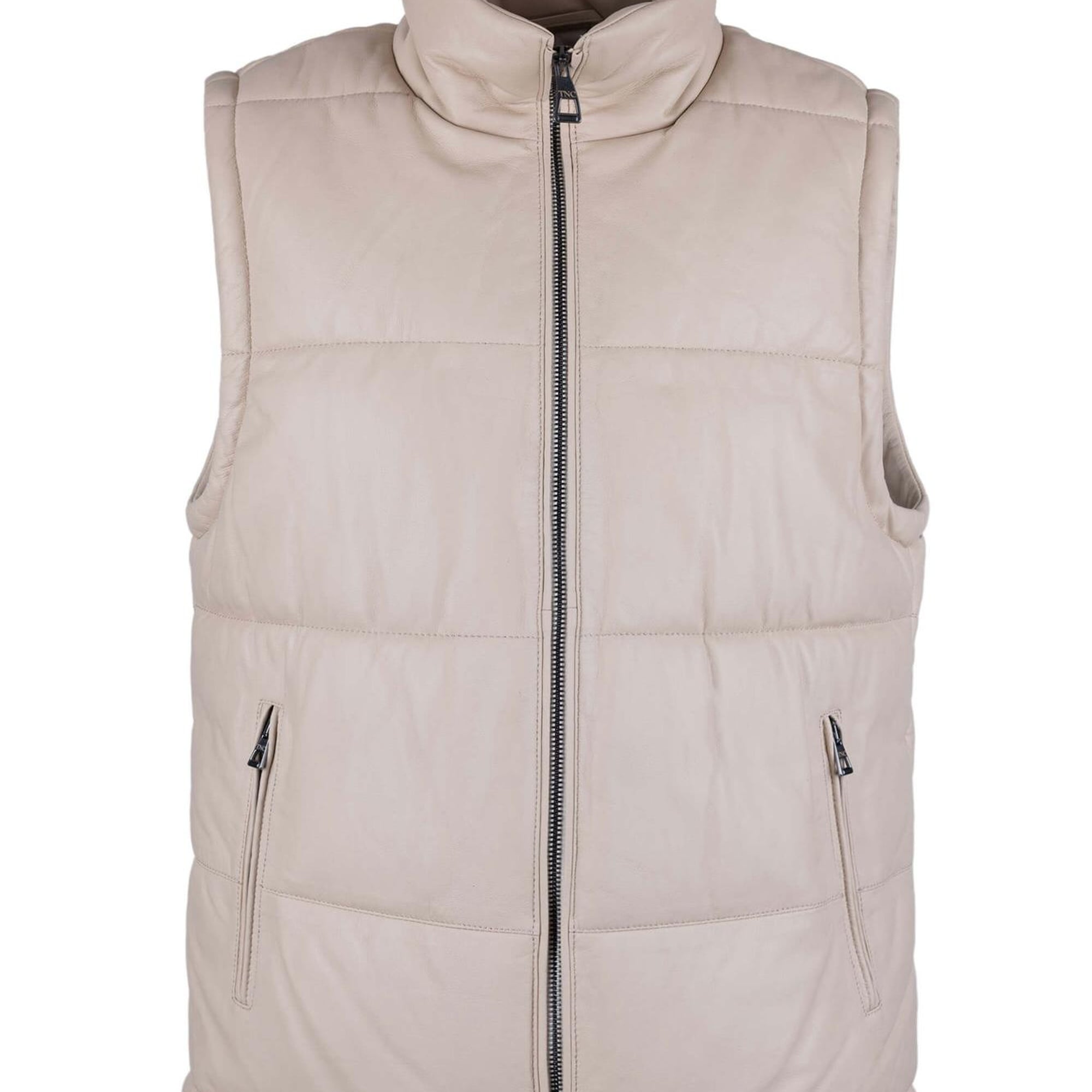 Tamer Tanca Erkek Hakiki Deri Bej Yelek Deri Mont