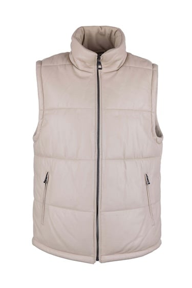  Tamer Tanca Erkek Hakiki Deri Bej Yelek Deri Mont