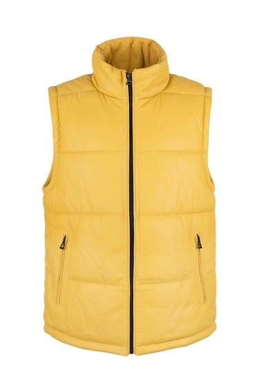  Tamer Tanca Erkek Hakiki Deri Sarı Yelek Deri Mont