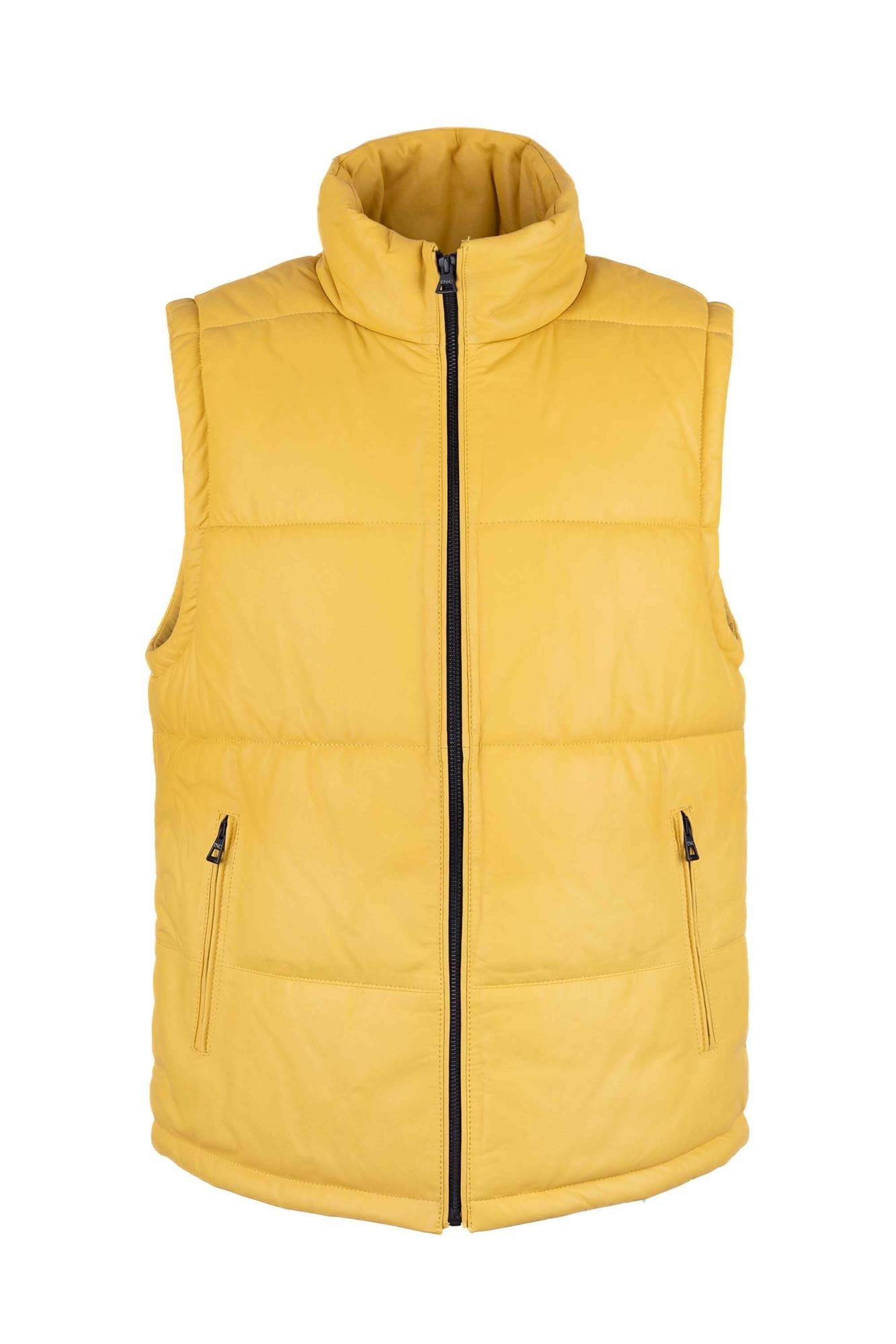  Tamer Tanca Erkek Hakiki Deri Sarı Yelek Deri Mont