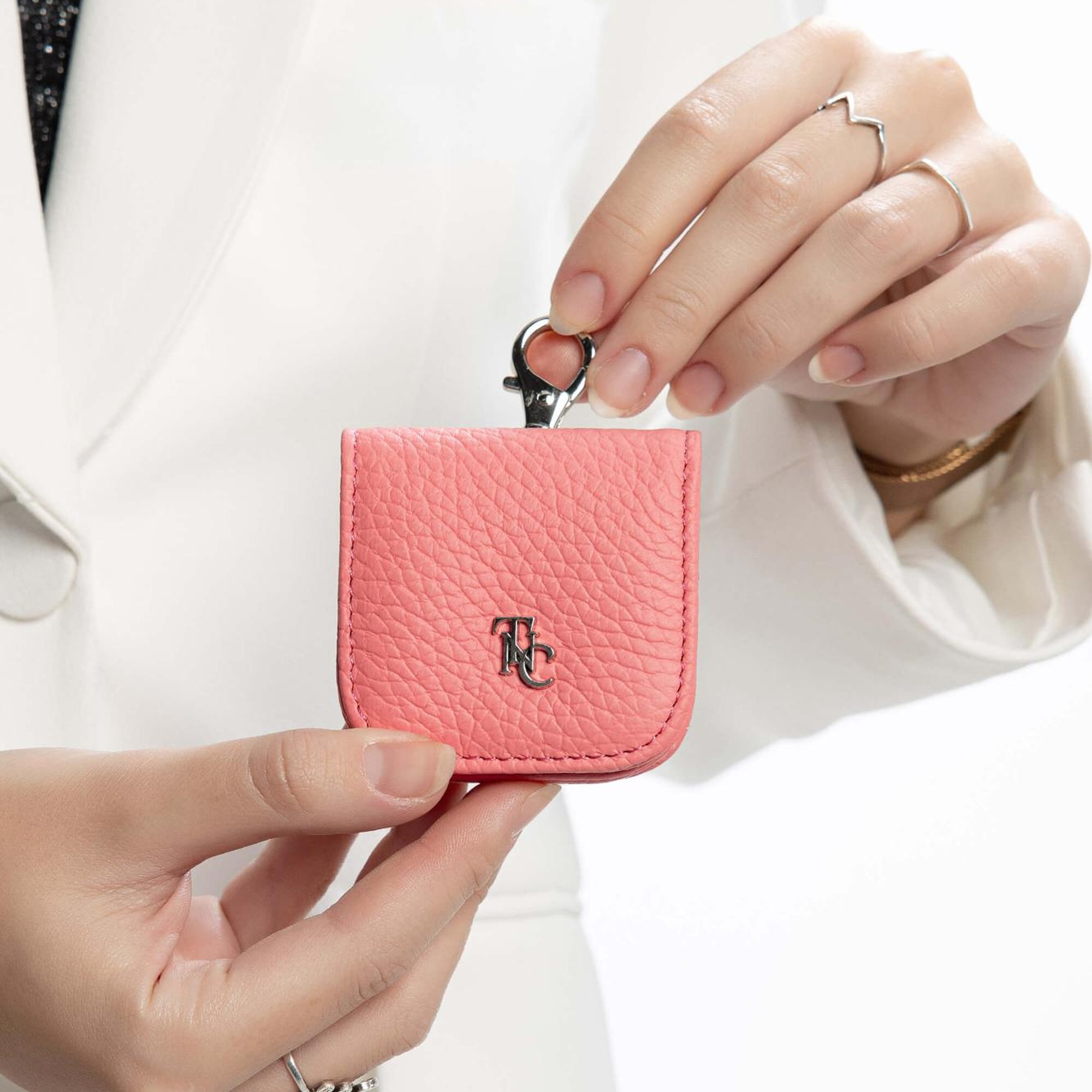 Tamer Tanca Unisex Hakiki Deri Pembe AİRPODS KILIFI Cuzdan