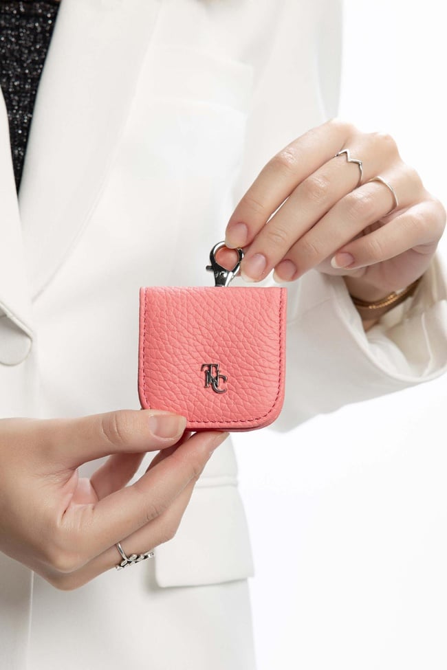  Tamer Tanca Unisex Hakiki Deri Pembe AİRPODS KILIFI Cuzdan