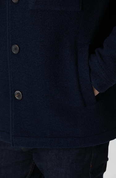  Network Erkek Lacivert Casual Yün Kaban