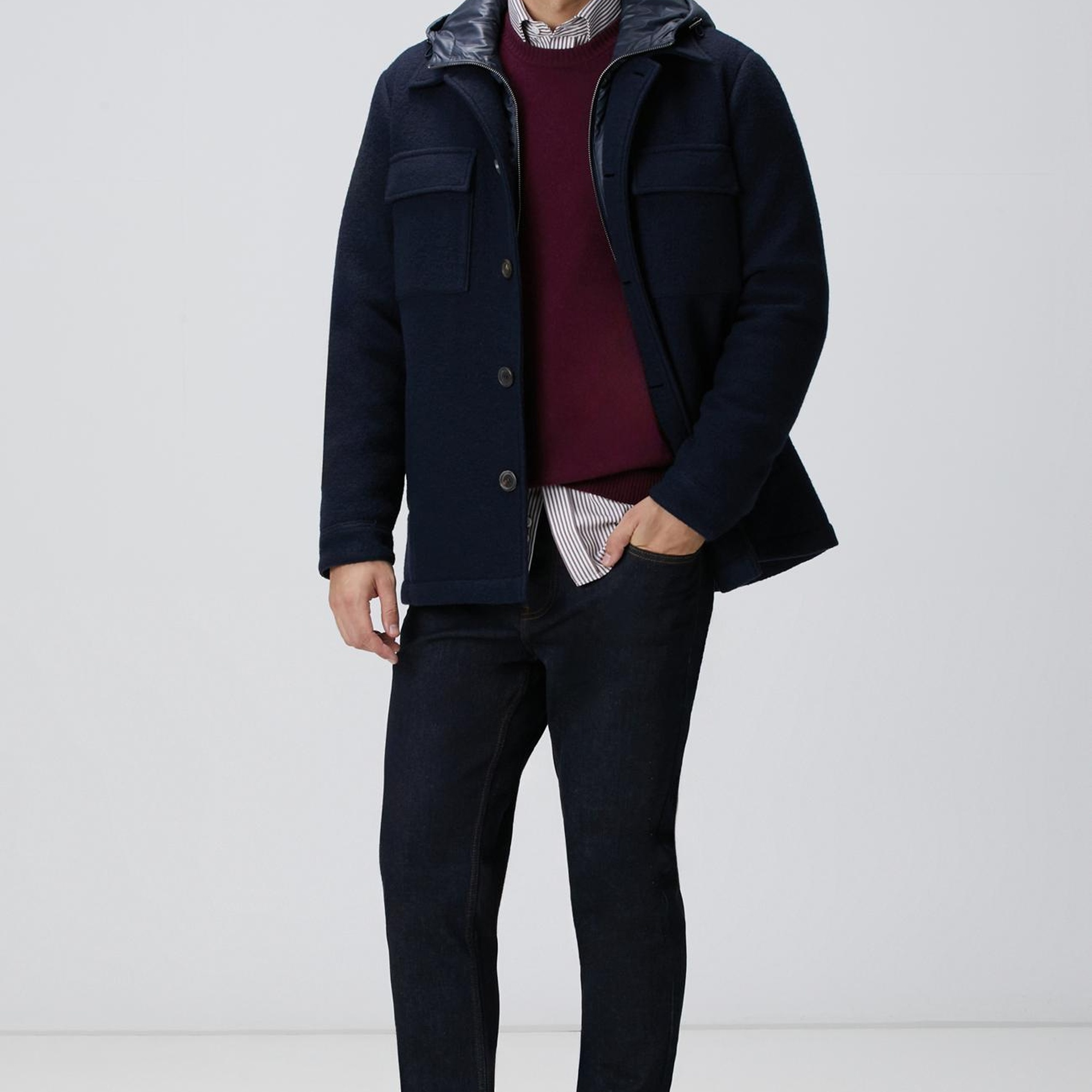 Network Erkek Lacivert Casual Yün Kaban