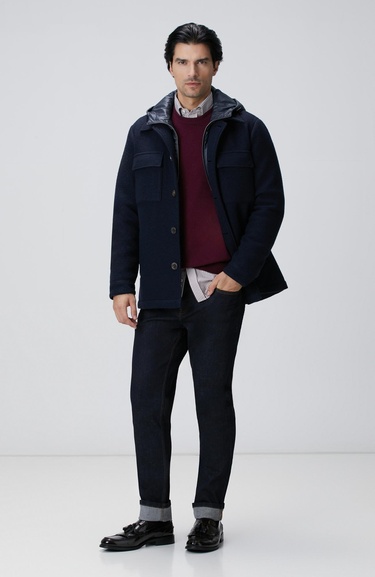  Network Erkek Lacivert Casual Yün Kaban