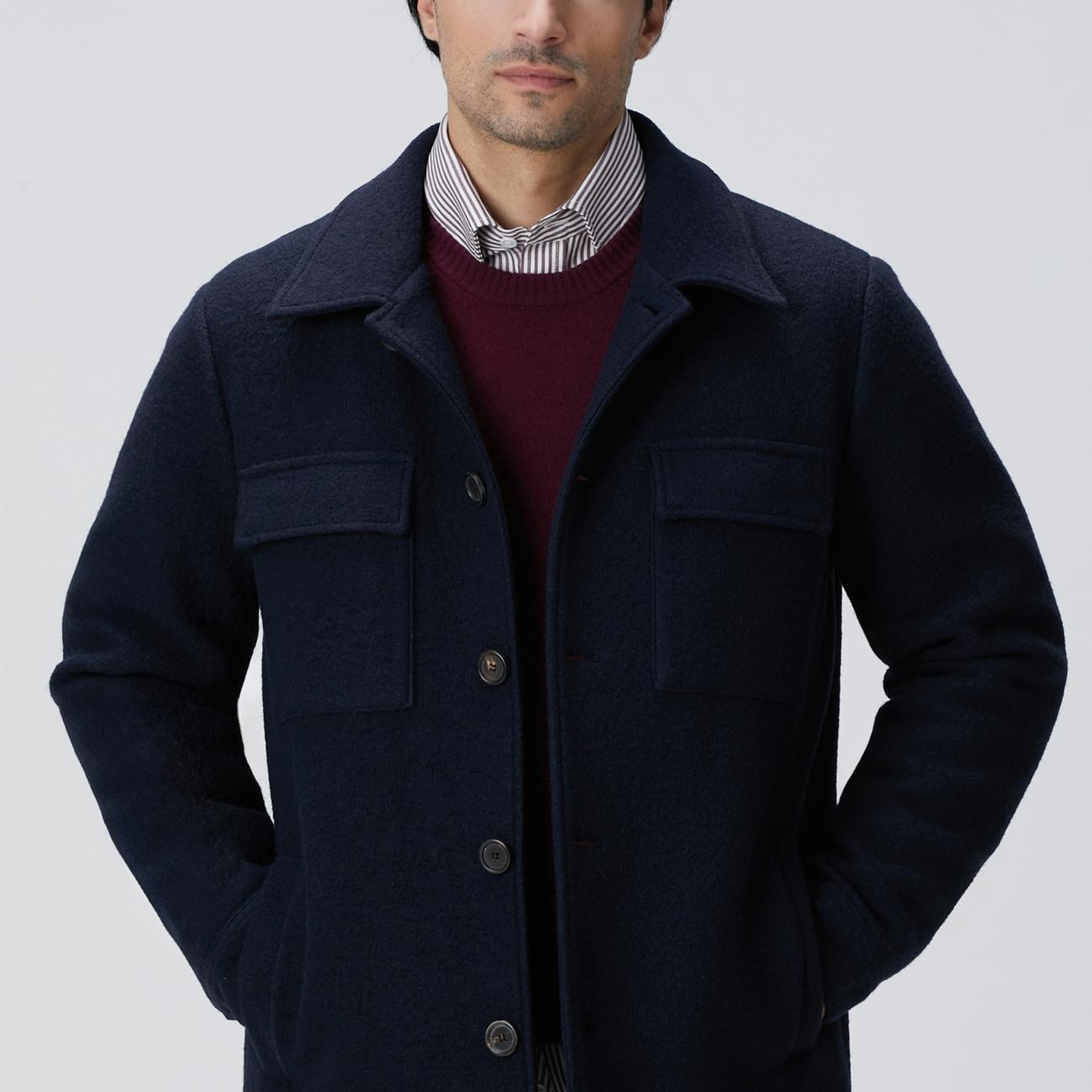 Network Erkek Lacivert Casual Yün Kaban