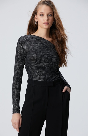  Network Kadın Siyah Simli Örme Bluz