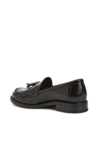  Network Kadın Siyah Açma Deri Loafer