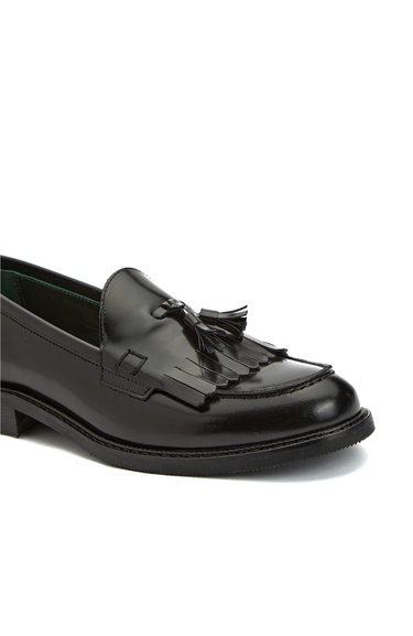  Network Kadın Siyah Açma Deri Loafer