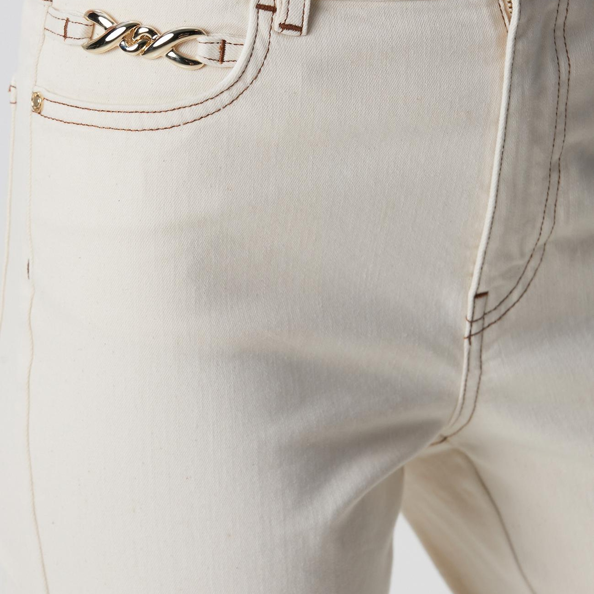 Network Kadın Naturel Aksesuarlı Denim Pantolon