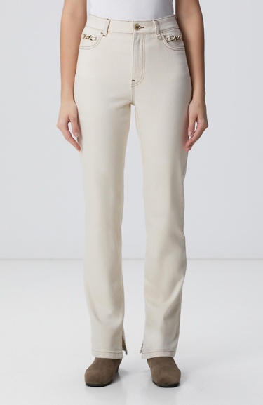  Network Kadın Naturel Aksesuarlı Denim Pantolon