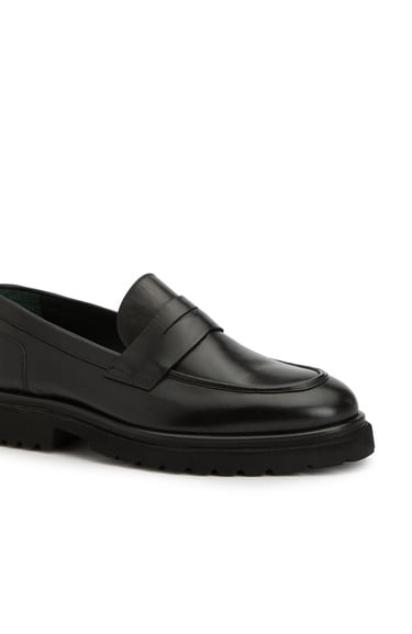  George Hogg Erkek Siyah Deri Loafer