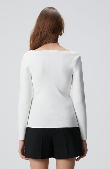  Network Kadın Kırık Beyaz V Yaka Basic Kazak