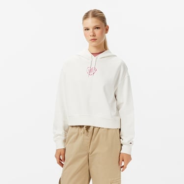  Tommy Jeans Crop Heart Slim Kadın Beyaz Sweatshirt