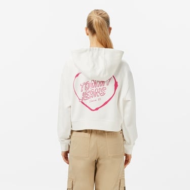  Tommy Jeans Crop Heart Slim Kadın Beyaz Sweatshirt