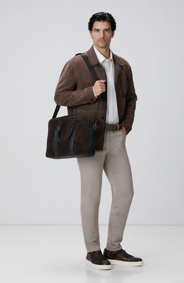  Network Erkek Kahverengi Deri Laptop Çantası