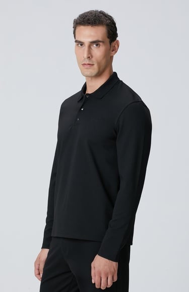  Network Erkek Siyah Polo Yaka Sweatshirt
