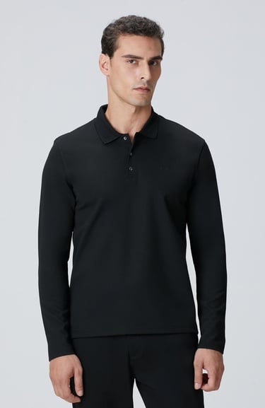  Network Erkek Siyah Polo Yaka Sweatshirt