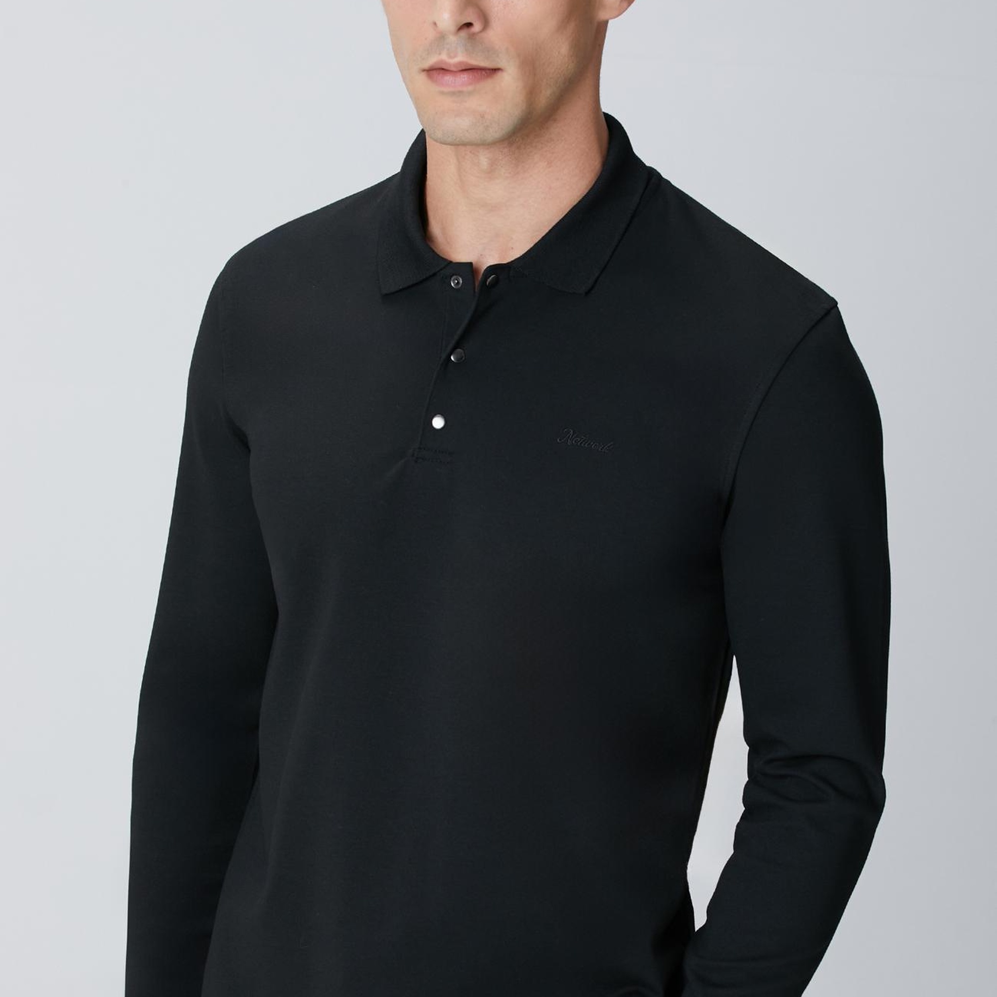 Network Erkek Siyah Polo Yaka Sweatshirt