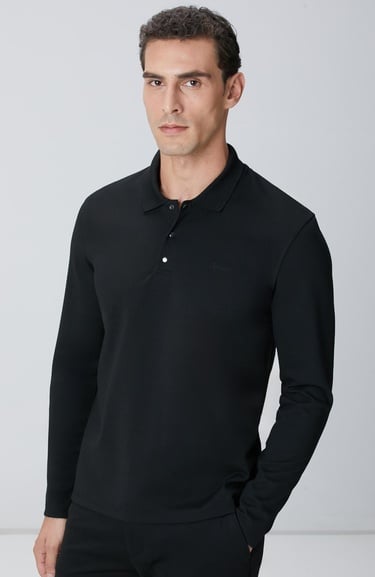  Network Erkek Siyah Polo Yaka Sweatshirt