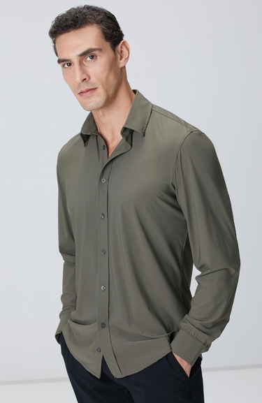  Network Erkek Haki Örme Gömlek