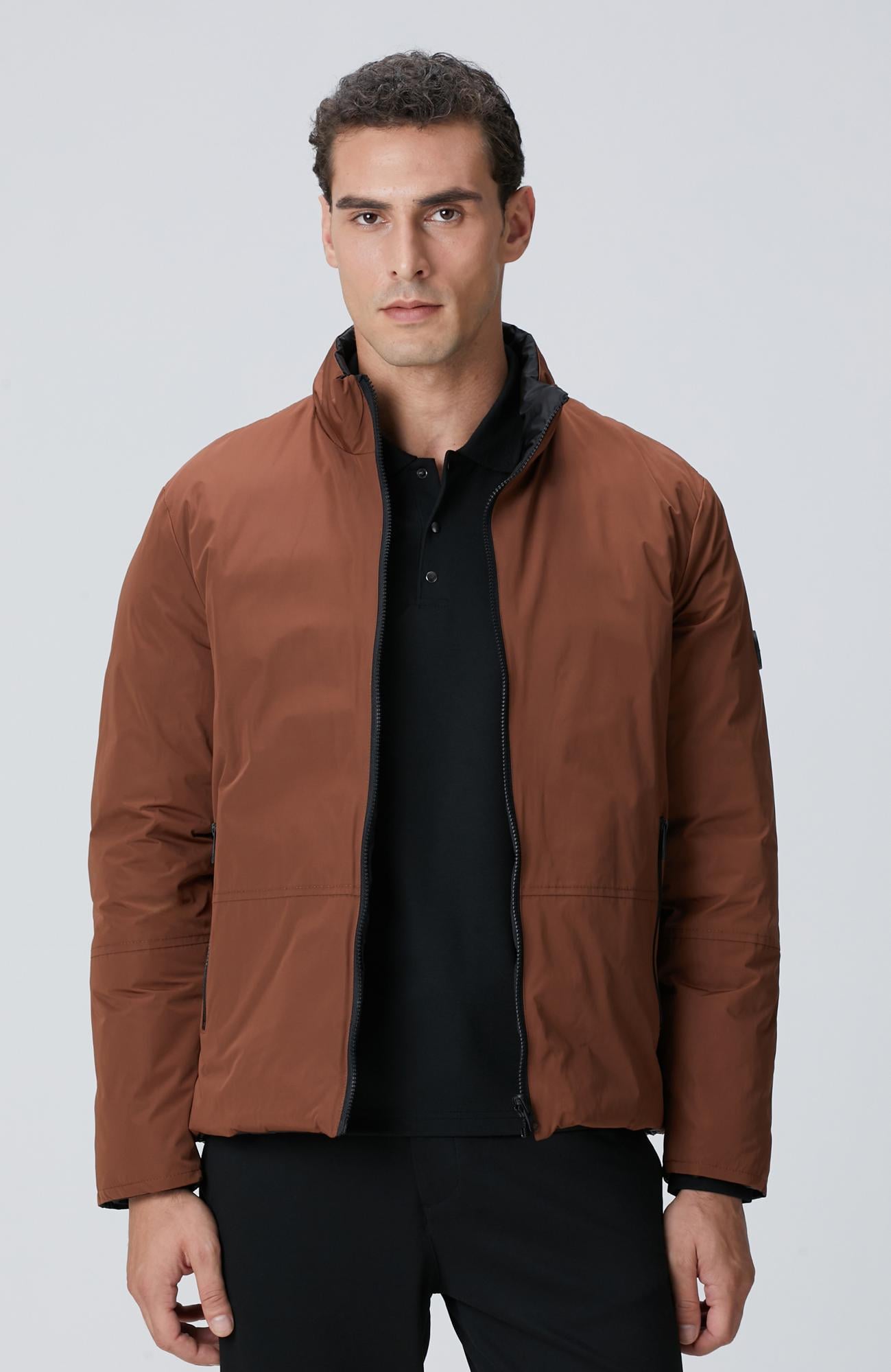  Network Erkek Siyah Kahverengi Çift Taraflı Mont