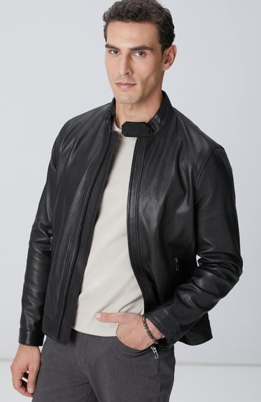  Network Erkek Siyah Deri Mont