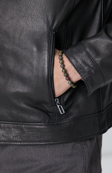  Network Erkek Siyah Deri Mont