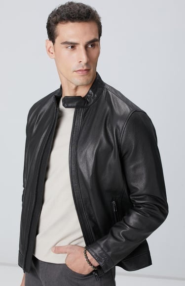  Network Erkek Siyah Deri Mont