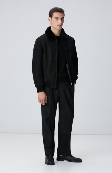  Network Erkek Siyah Deri Mont