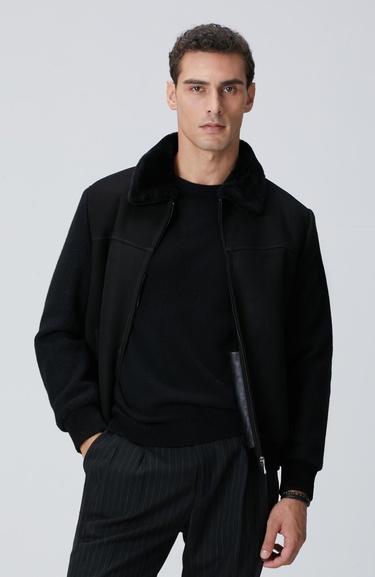  Network Erkek Siyah Deri Mont