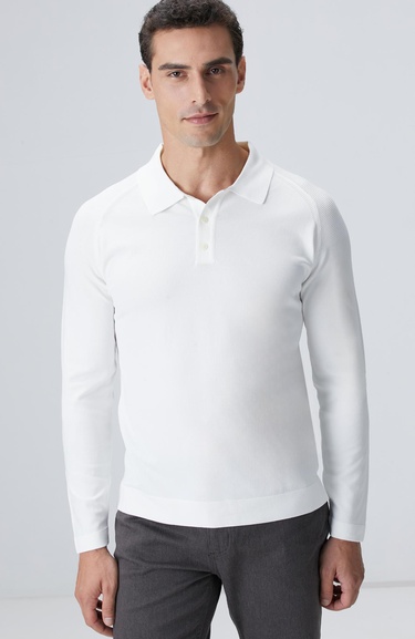  Network Erkek Kırık Beyaz Polo Yaka Triko Kazak