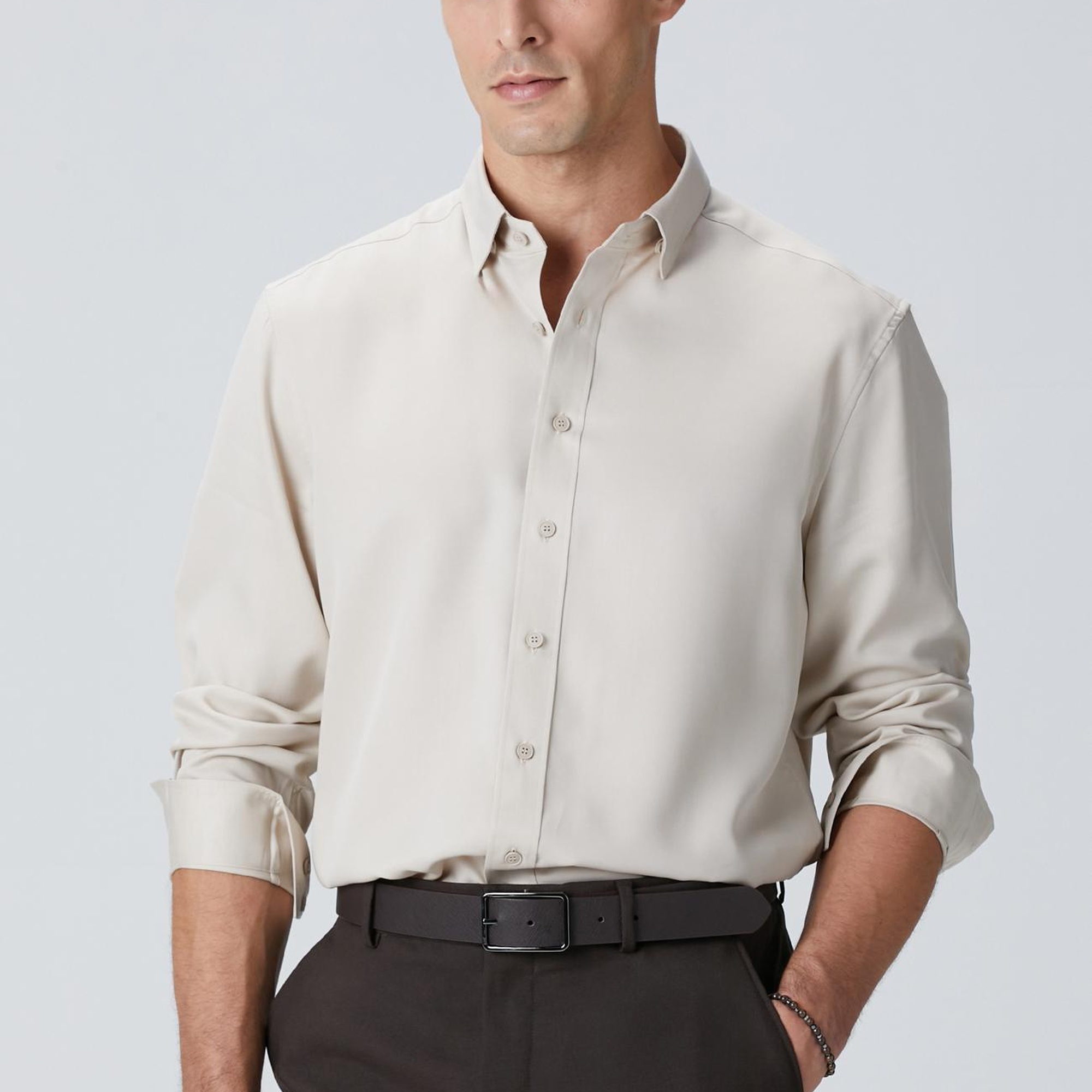 Network Erkek Bej Lyocell Gömlek