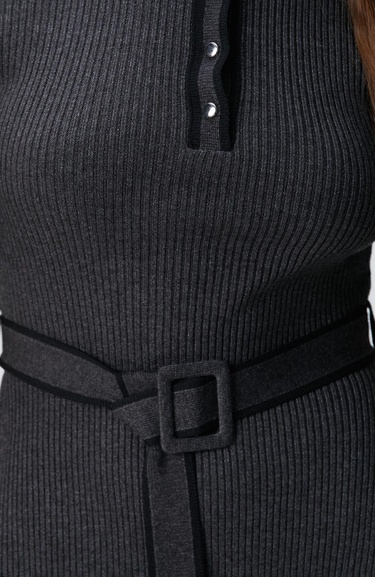  Network Kadın Antrasit Evaze Form Mini Triko Elbise