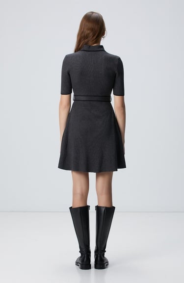  Network Kadın Antrasit Evaze Form Mini Triko Elbise