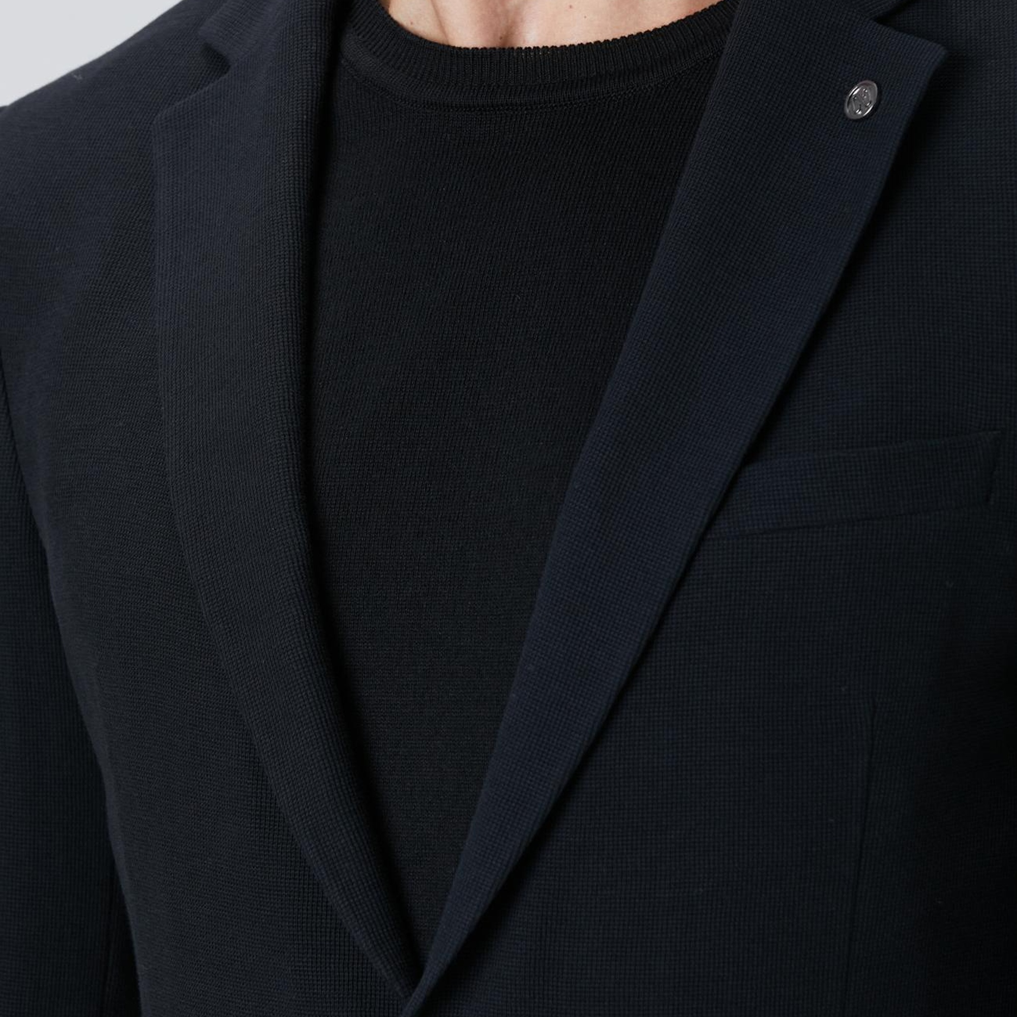 Network Erkek Siyah Mona Yaka Metal Düğmeli Örme Blazer Ceket