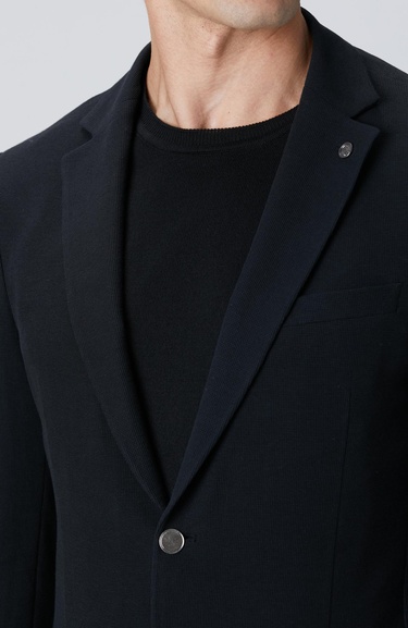  Network Erkek Siyah Mona Yaka Metal Düğmeli Örme Blazer Ceket