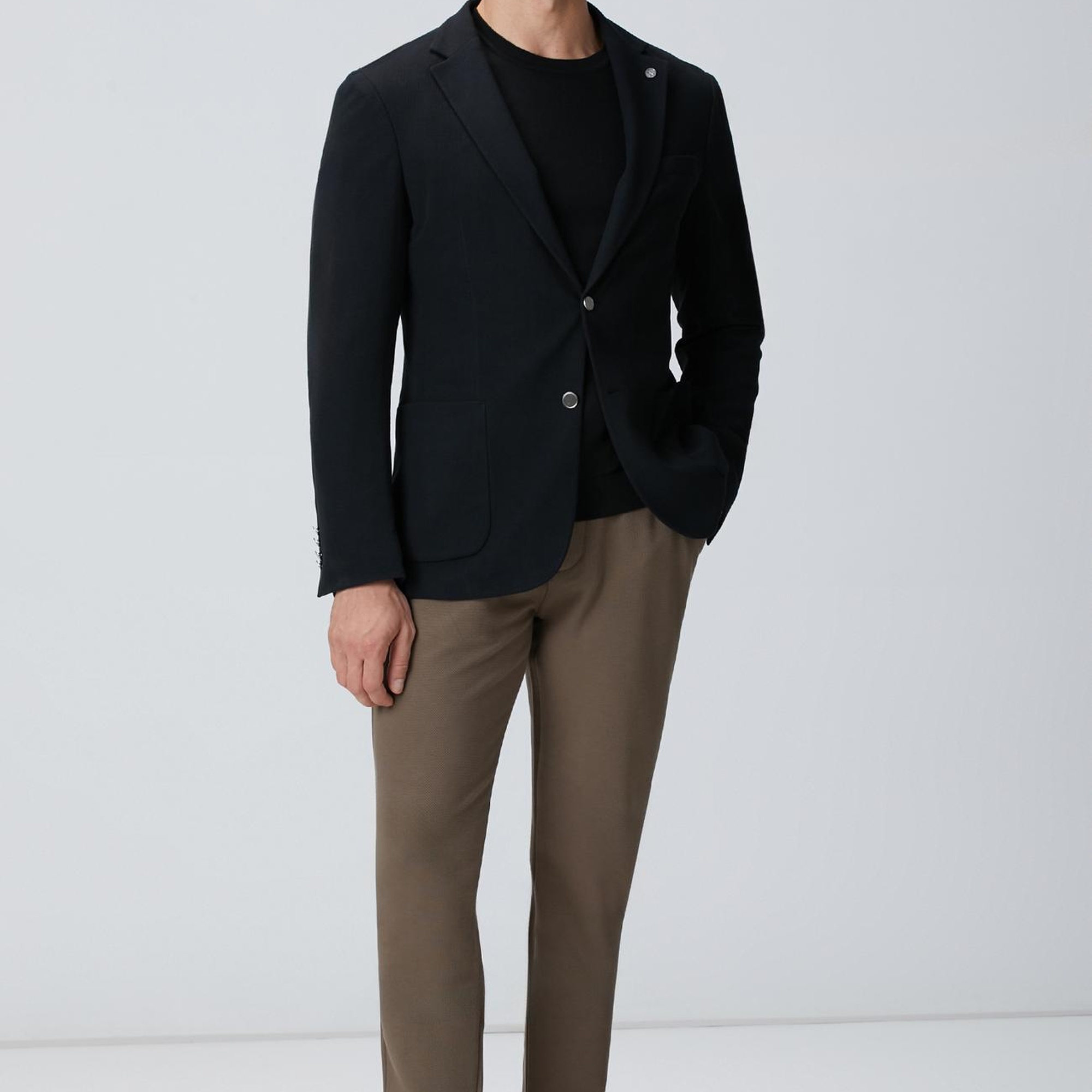 Network Erkek Siyah Mona Yaka Metal Düğmeli Örme Blazer Ceket