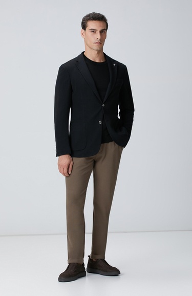  Network Erkek Siyah Mona Yaka Metal Düğmeli Örme Blazer Ceket