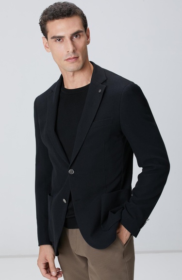  Network Erkek Siyah Mona Yaka Metal Düğmeli Örme Blazer Ceket