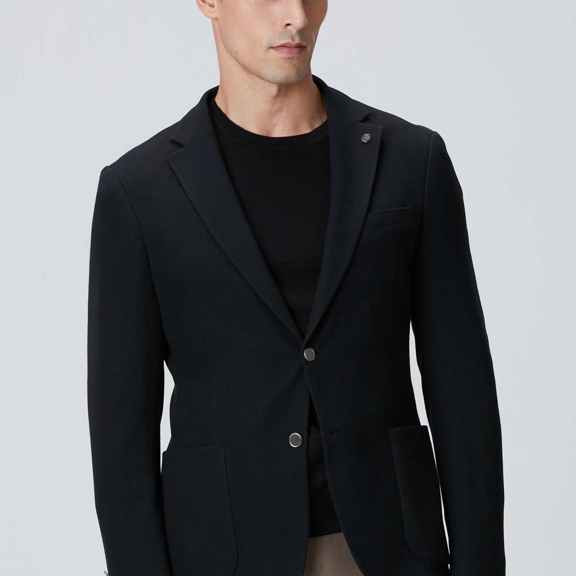 Network Erkek Siyah Mona Yaka Metal Düğmeli Örme Blazer Ceket